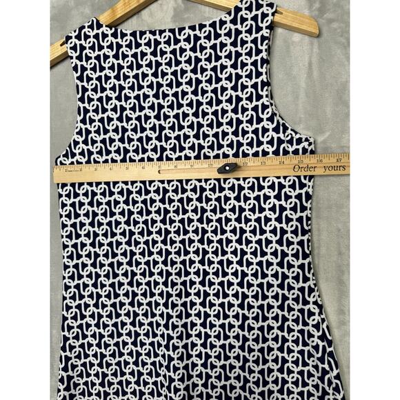 Judy Connally Dress Womens Small Navy Blue Chain Print Shift Sleeveless Stretch - Picture 5 of 8